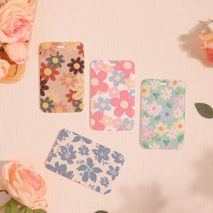 Hard Customized Badge Holder, Slide Closure Id Holder, Pretty Flowers ID Holder,Colorful Daisy Transparent Card Protector,Add on for Lanyard
