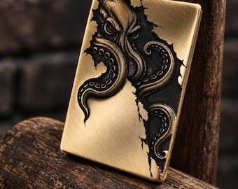 Kraken Brass EDC Relic Set, Limited Edition Pirate Collectible with PVC Patch and Pouch