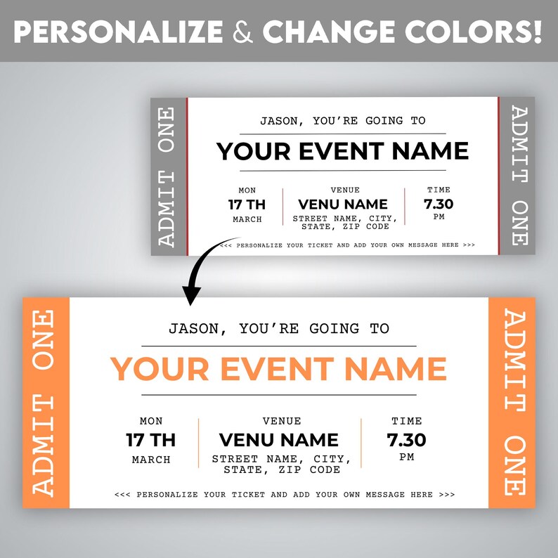 Ticket Modify Design Editable Event Ticket Template: DIY Surprise Gift Ticket (5.25