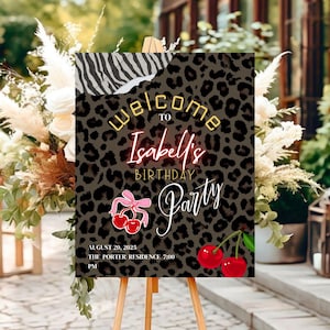Cheetah Berry Birthday Welcome Sign, Girls Night Party Decor (Digital Download)
