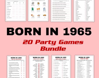 Paquete de juegos de trivia para el 60.º cumpleaños, temática de 1965 (imprimible)