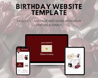 Plantilla web de cumpleaños Old Money Canva con RSVP / Invitación de cumpleaños digital elegante / Invitación de fiesta online de lujo - Descarga digital