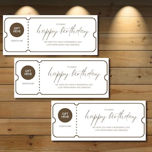 Billet d'anniversaire personnalisé à gratter pour révéler | Cartes d'anniversaire | Cartes à gratter pour anniversaire surprise | Cadeau pour la famille en téléchargement numérique