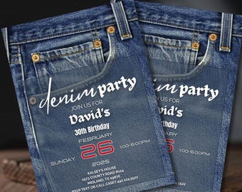 Denim Birthday Party Invitation: Blue Jeans, Boho Western Theme (Editable Template, 5x7, Digital Download