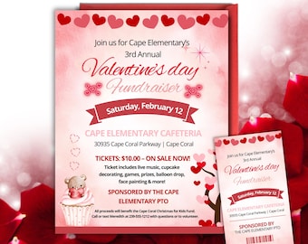Valentine's Day Fundraiser Flyer, School PTA Event (Digital Download Canva Template)