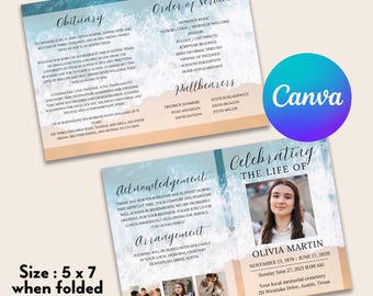 Beach Funeral Program Template: Order of Service, Obituary (Canva Link)