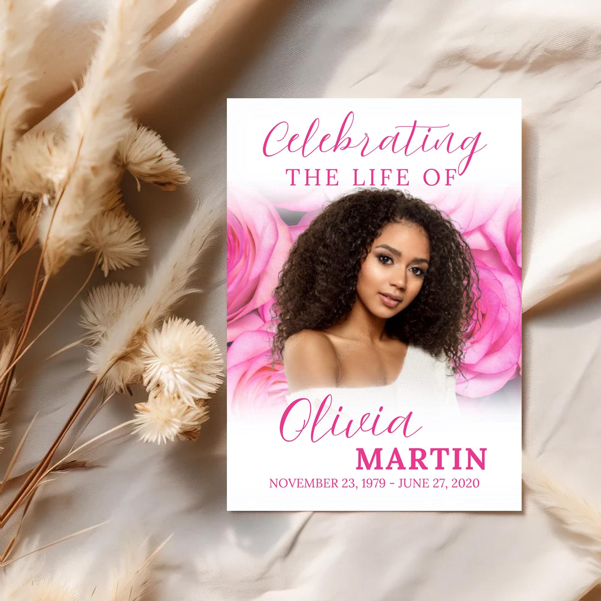 Pink Roses Funeral Program Template: 8-page Obituary (PDF Download 17 ...