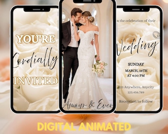 Animated Wedding Invitation Video: Minimalist Digital Template (Canva Editable)
