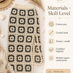 Daisy Granny Square Skirt Crochet Pattern PDF, Floral Crochet Maxi Skirt, Side Slit Skirt Pattern, Boho Summer Skirt XS-3XL Digital Download image 11