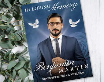Elegant Blue Funeral Program Template: 8-Page Memorial (8.5x11" Digital Download)