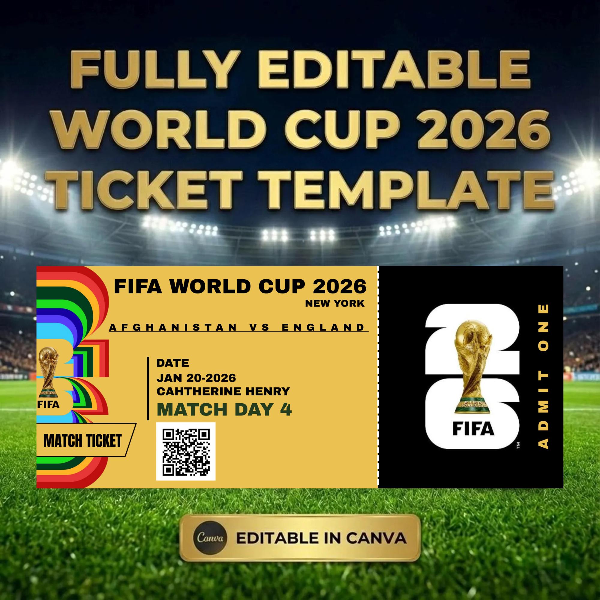 2026年ワールドカップのチケットをカスタマイズ | 編集可能なCanva