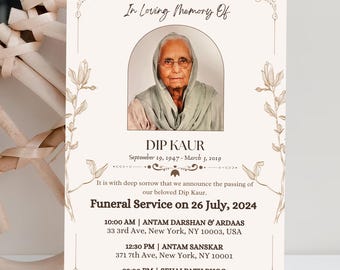 Minimalist Sikh Funeral Invitation Template: Editable Canva Design (Digital Download)