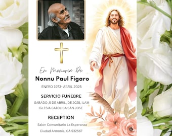 Español Jesús Cristo Funeral Invitation Template, Floral Memorial (Editable, Digital Download)