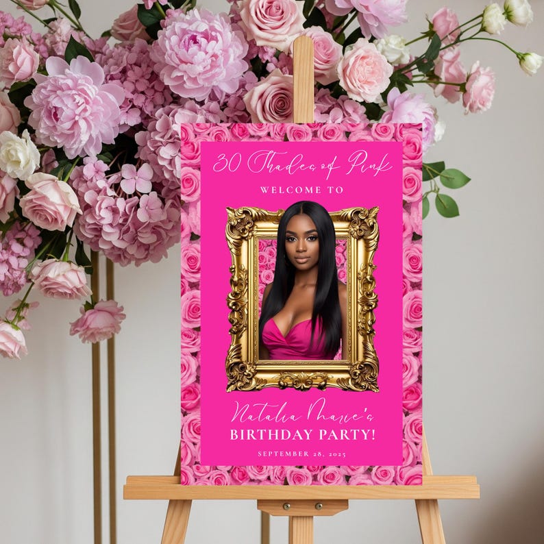 Pink Birthday Welcome Sign, Customizable Party Decor (digital Download ...