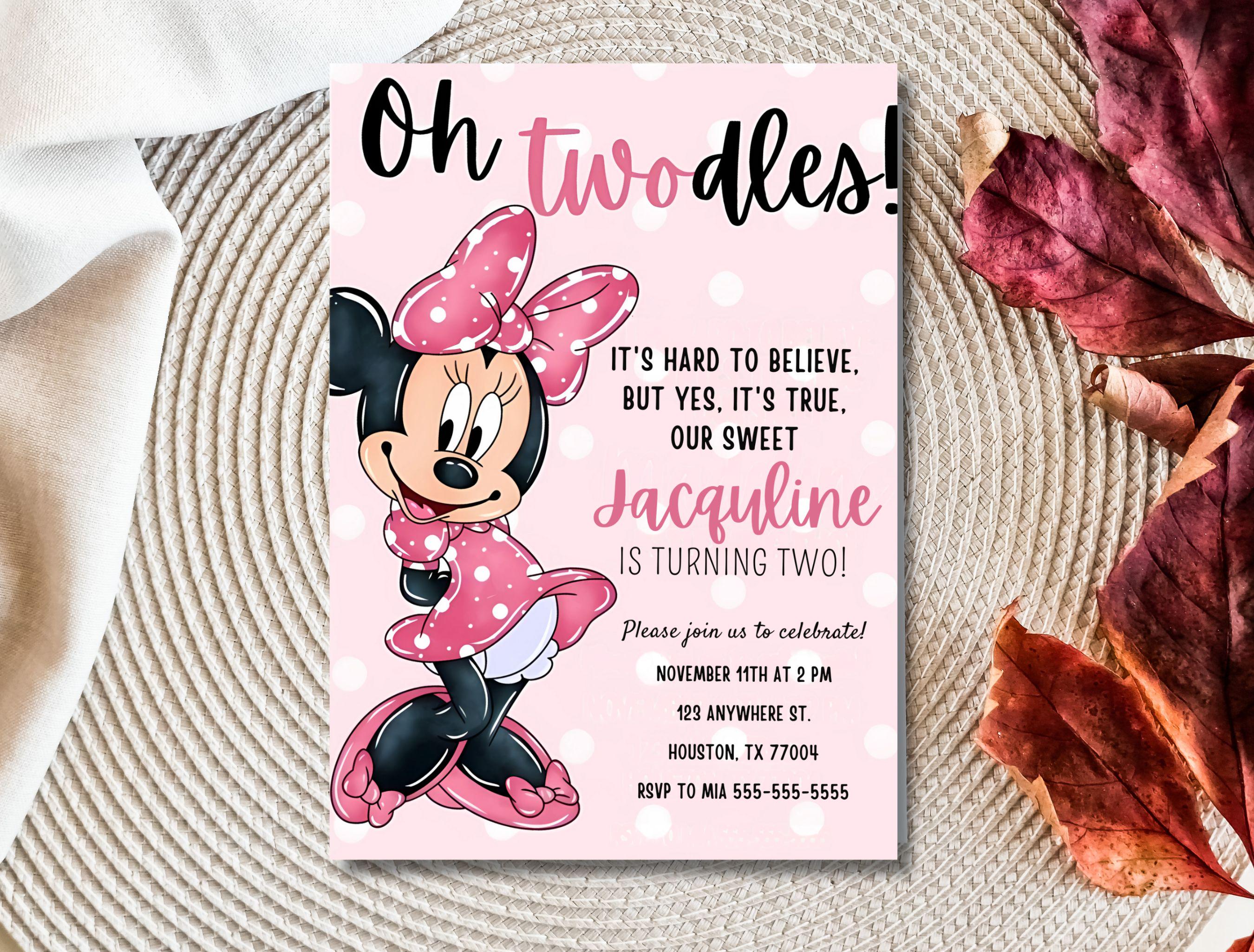 Oh TWOdles Birthday Invitation: Boho Minnie Mouse, Editable Digital Invite