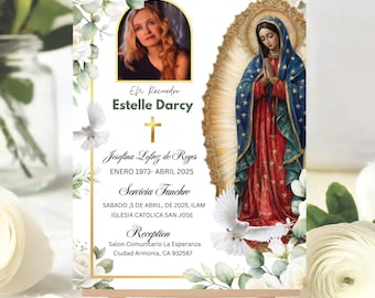 Virgen de Guadalupe Funeral Invitation Template, Editable Spanish Memorial, Canva Digital Download
