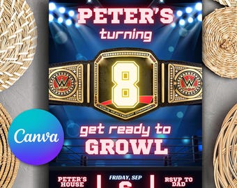 Wrestling Birthday Invitation: Championship Belt Ticket (Digital Download)