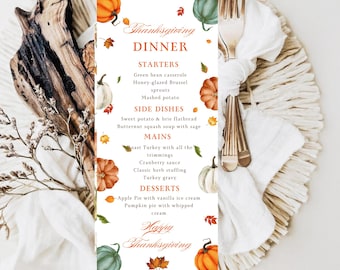 Modello di menu per la cena del Ringraziamento / Decorazioni per feste autunnali modificabili (download digitale)