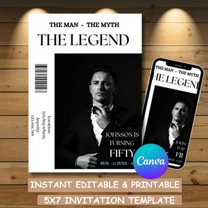 Legendary Man Birthday Party Invite: Printable Celebration (Instant Download, Canva Printable)