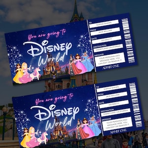 Bearbeitbares Disneyland Disneyworld Ticket - Surprise Reveal Theme Park Ticket Geschenk - Sofortiger Download & anpassbare Vorlage Digitaler Download