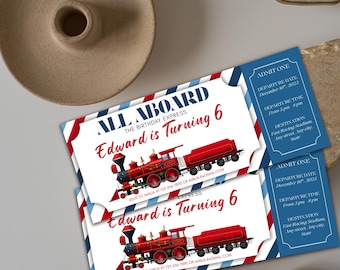 Train Birthday Ticket Invitation: Blue Boarding Pass (Digital Editable Download)
