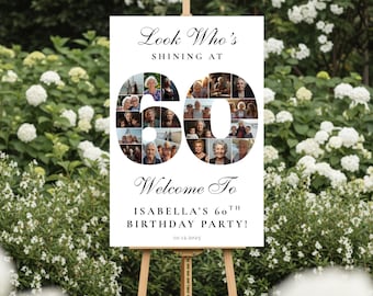 60th Birthday Photo Collage Template | Celebrating 60 Years Party Welcome Sign | Photo Montage Poster | Editable Canva | Digital Download