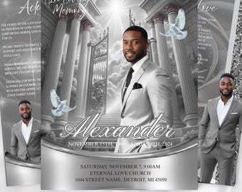 08 Page Minimalist Gray Silver Funeral Program Template: Elegant Memorial, Instant Download  (Canva Template) Pdf File