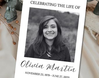 Plantilla de programa funerario minimalista: Folleto de celebración de la vida (Descarga digital)