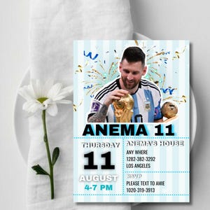 Messi Invitation Editable Football Birthday Template | Soccer Birthday Card Football Invitation Messi Argentina Birthday Invitation Download