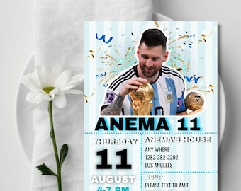 Messi Birthday Invitation: Argentina Soccer Theme (Editable Template)