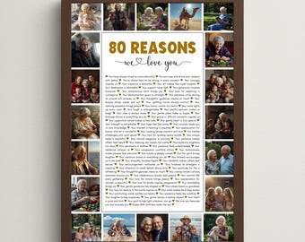 80 Reasons Why We Love You Photo Collage, Personalized 80th Birthday Gift (Digital Prints)