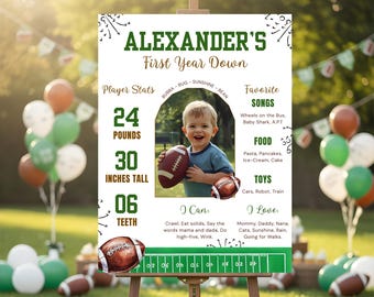 Football Birthday Milestone Poster, First Year Down, Customizable (Instant Download)