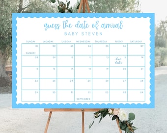 Blue Baby Shower Game: Guess the Due Date Calendar (Printable, Editable Template)