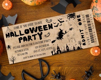 Uitnodigingen Halloween-ticket: spookachtig feest, direct downloaden