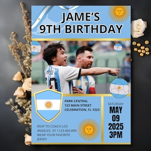 Personalized Soccer Football Birthday Template  Argentina Messi Party Invitation Custom Photo Digital Printable Invite Kids Party Customized