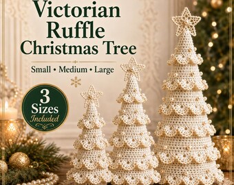 Patrón de ganchillo para árbol de Navidad victoriano con volantes en PDF, 3 tamaños, decoración de árbol de Navidad con encaje, árbol de Navidad con perlas, patrón de ganchillo con guía fotográfica.