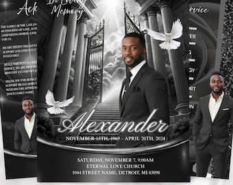 Plantilla de programa funerario de Rosas Negras, obituario elegante (Descarga en PDF)