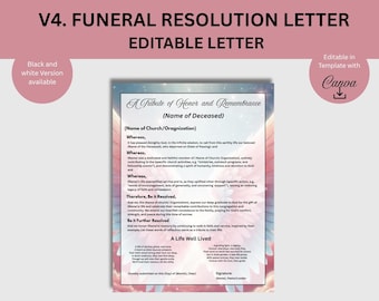 Beerdigung Auflösung Brief Vorlage, bearbeitbarer Gedenkschmuck (Digitaler Download)