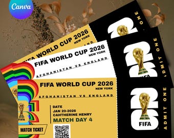 Personlig VM-biljett 2026 | Redigerbar Canva-mall (digital nedladdning)