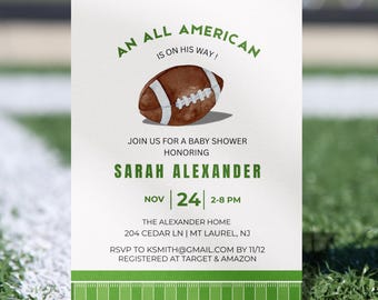 Editable Football Baby Shower Invitation: Sports Theme, Diaper Raffle (Instant Download)