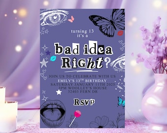 Editable Olivia Birthday Invitation: Teen Sour Music Party Theme (Digital File)