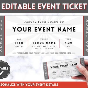 Bearbeitbares Veranstaltungsticket-Vorlage DIY-Stub-Gateway Einladen Weihnachten Ostern Überraschung Geschenk für Ihn Musiktheater-Konzertticket-Vorlage