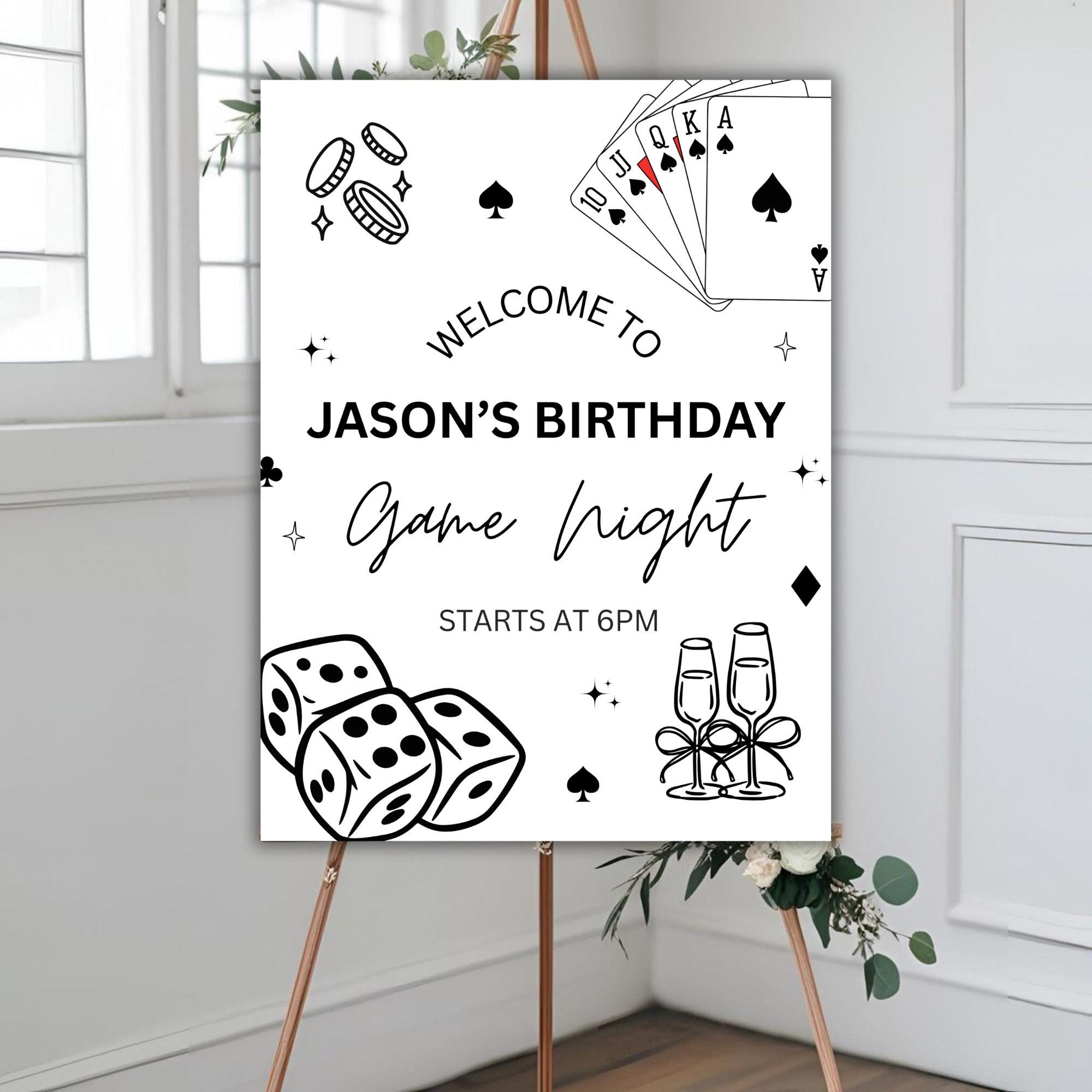 Games Night Birthday Party Sign, Casino Theme (canva Digital Download ...