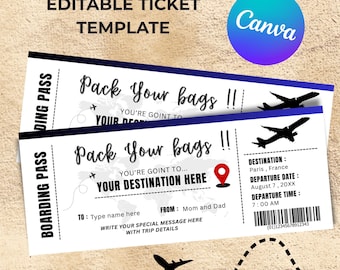 Editable Plane Ticket Template: Surprise Boarding Pass (Digital Download)