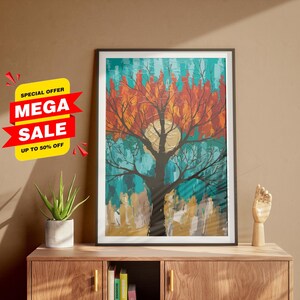 Fiery Autumn Tree Digital Art Print | Fall-Giftful Abstracte Wall-Art | Natur Coloring Home Decorer Downloadful | Arte Gifteful Designate