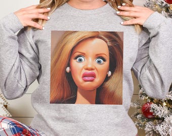 Disgusted Doll Face Sweatshirt, Viral Meme Crewneck, Sarcastic Cringy Hoodie 386070