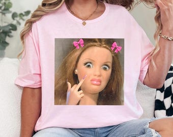 Distressed Doll Face Meme Shirt, Viral Internet Cringy Sarcastic Disgusted Graphic Tee 386078