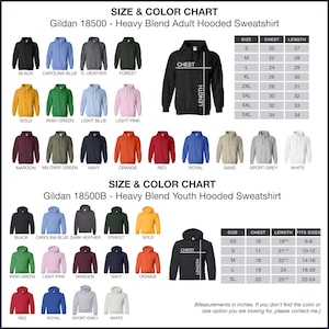 the size and color chart for a men's hoodie