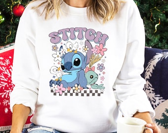 Stitch Floral Sweatshirt,Retro Disney Stitch Sweatshirt,Disney Floral Hoodie,Lilo and Stitch Sweatshirt, Disney Holiday Trip Crewneck 383327