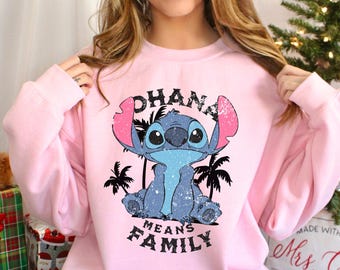 Coquette Disney Stitch Sweatshirt, Ohana Means Family Cute Summer Crewneck 383352